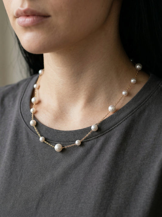Linear Pearl Station Necklace