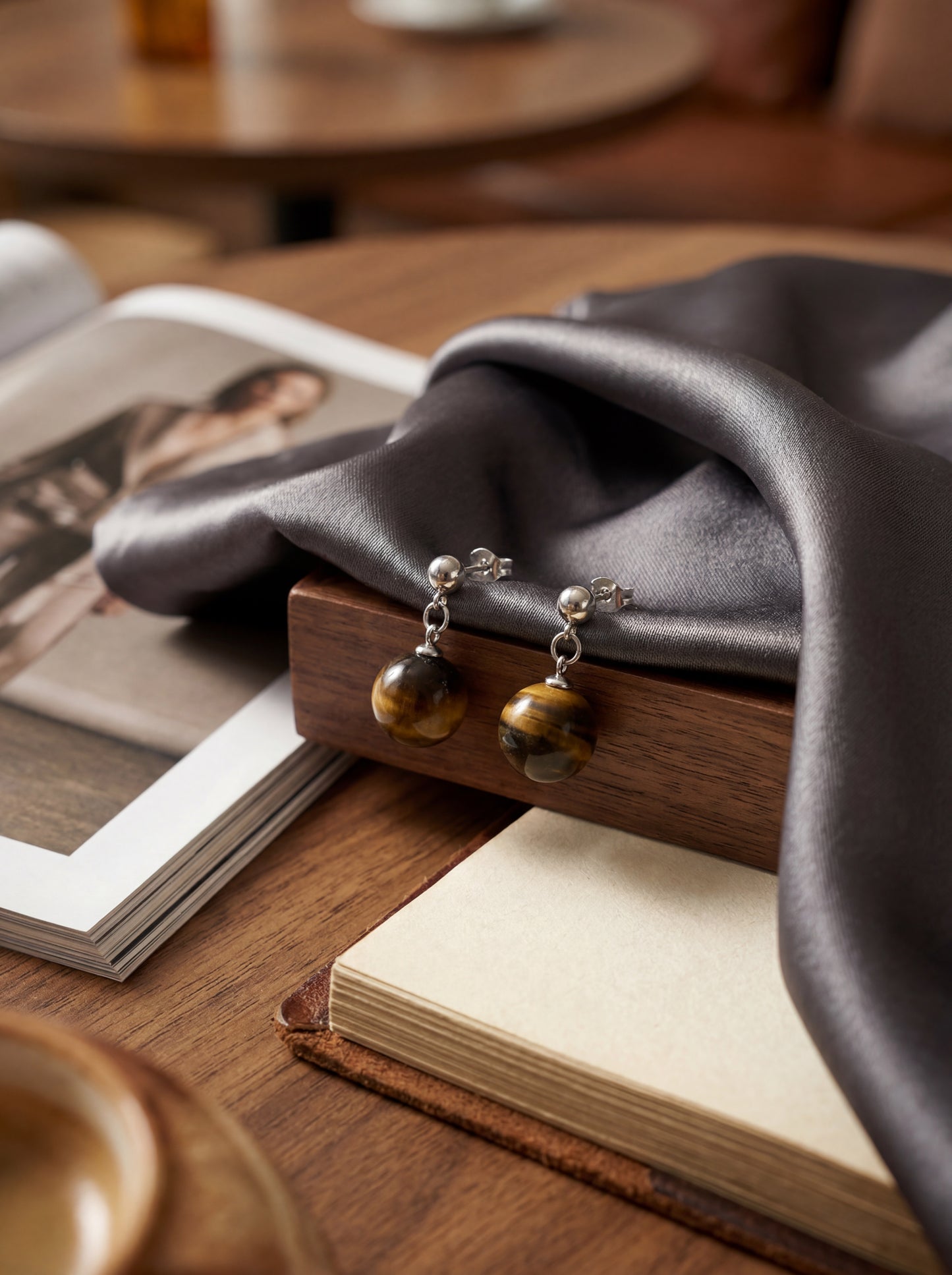 Ball & Tiger's Eye Drop Earrings