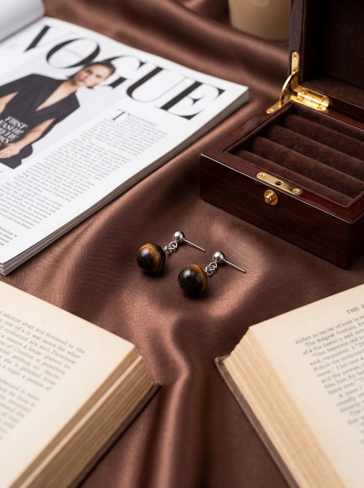 Ball & Tiger's Eye Drop Earrings