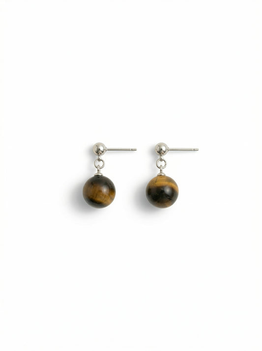 Ball & Tiger's Eye Drop Earrings